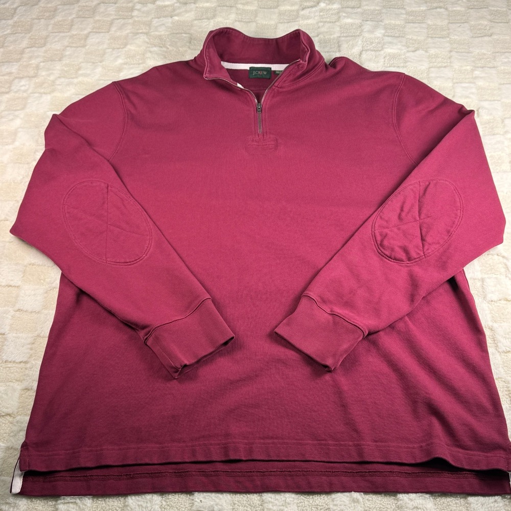 J.Crew Mens XXLT Burgundy Quarter Zip Pullover Sweatshirt Elbow Patches Tall
